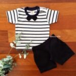 Striped Tee with Bow & Twill Shorts