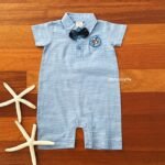 Denim Collared Onesie with Bow - Image 3