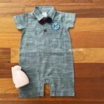 Denim Collared Onesie with Bow - Image 2