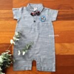 Denim Collared Onesie with Bow - Image 4