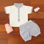 Mandarin Collared Shirt & Striped Shorts - Image 2