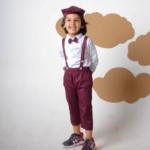Twill Suspender Pants Set with Cap
