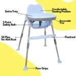3 in 1 Spotty Baby Dining Chair with Footrest & extra tray, Light Blue-Grey Combo