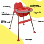 3 in 1 Spotty Baby Dining Chair with Footrest & extra tray, Red-Grey Combo